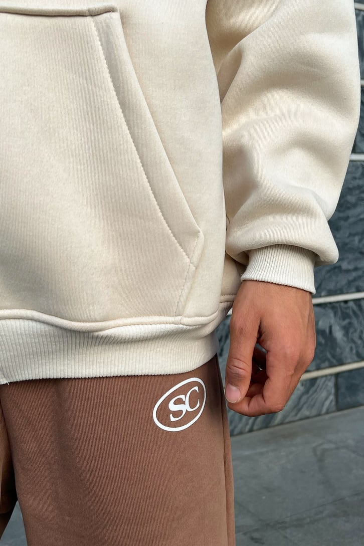 Basic Taş Rengi Oversize Zipper Hoodie