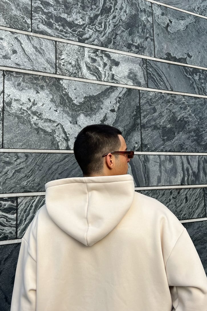 Basic Taş Rengi Oversize Zipper Hoodie