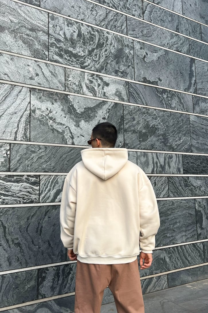 Basic Taş Rengi Oversize Zipper Hoodie