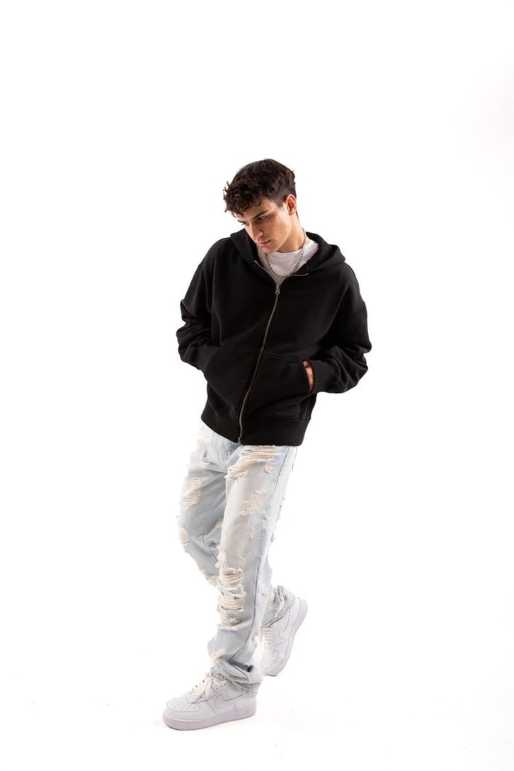 Basic Taş Rengi Zip Hoodie