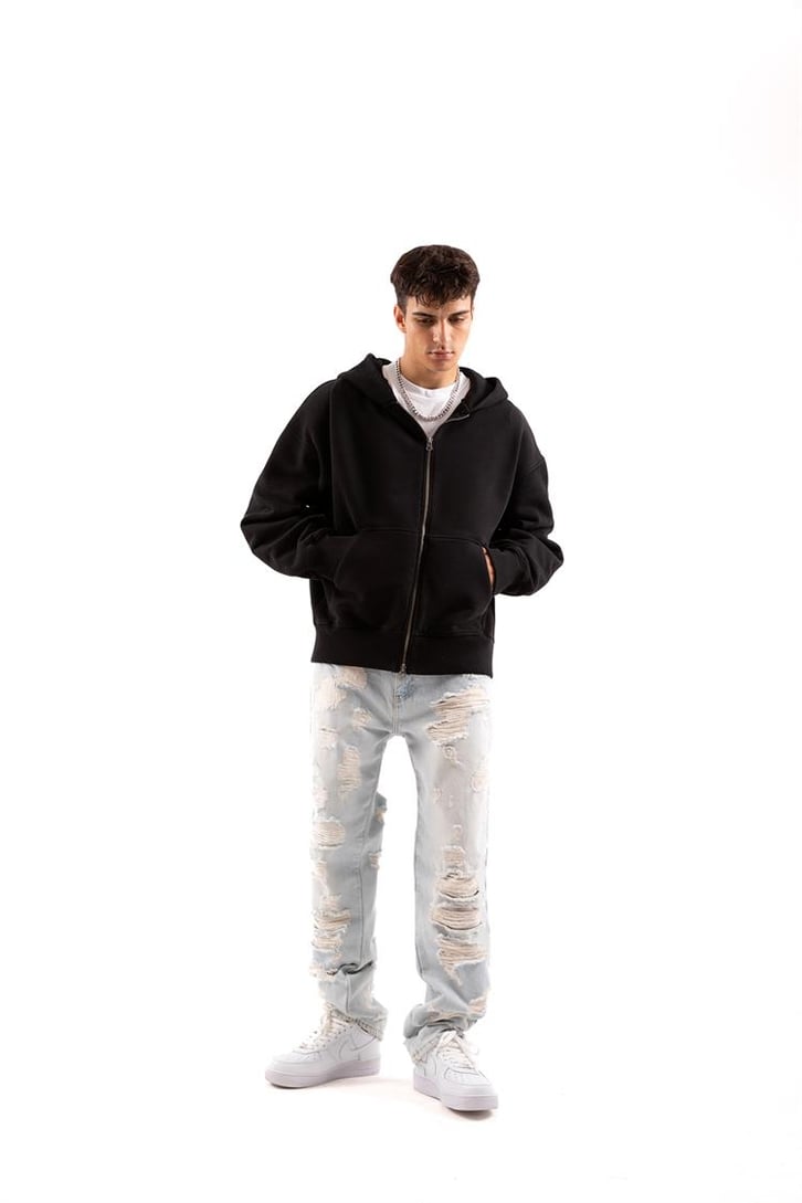 Basic Taş Rengi Zip Hoodie