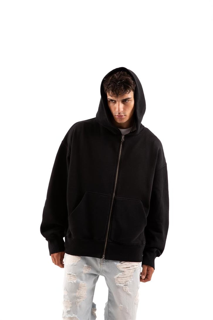 Basic Taş Rengi Zip Hoodie