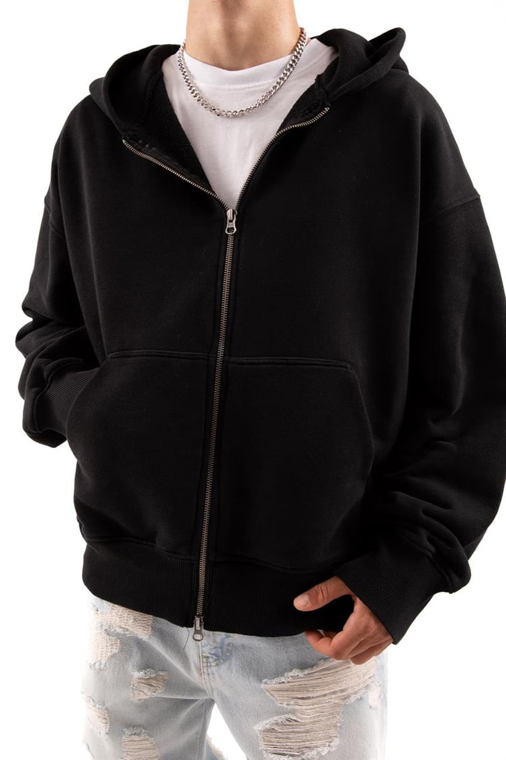 Basic Taş Rengi Zip Hoodie
