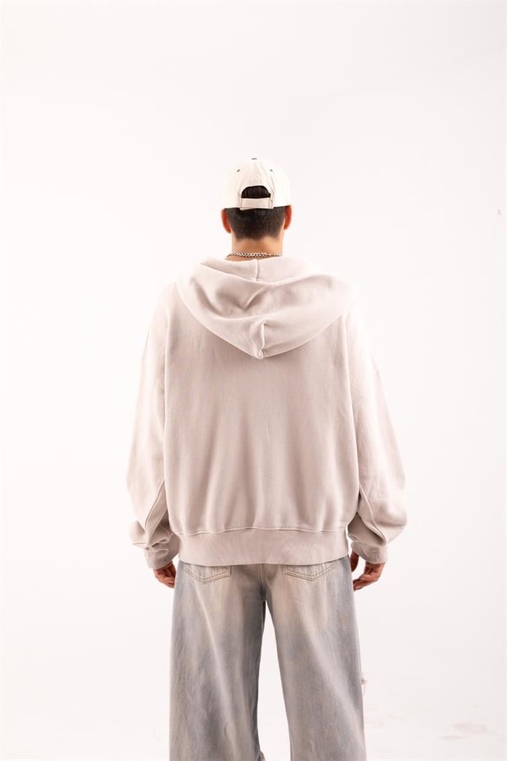 Basic Taş Rengi Zip Hoodie