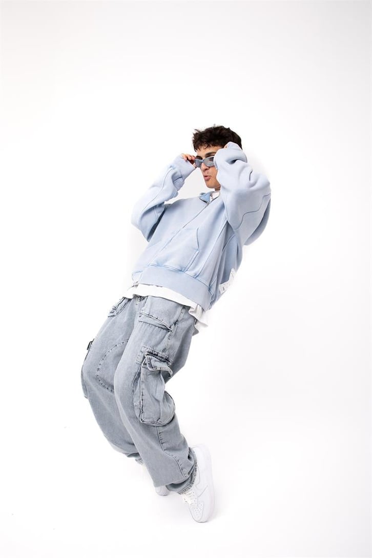 Basic Taş Rengi Zip Hoodie