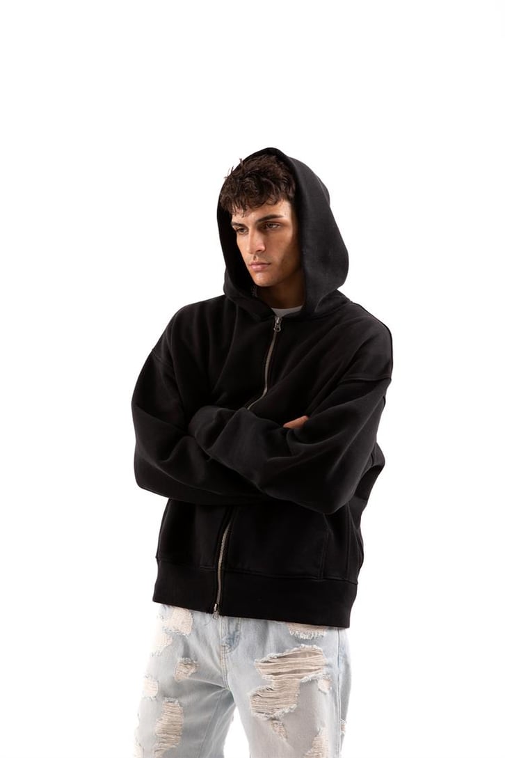 Basic Taş Rengi Zip Hoodie