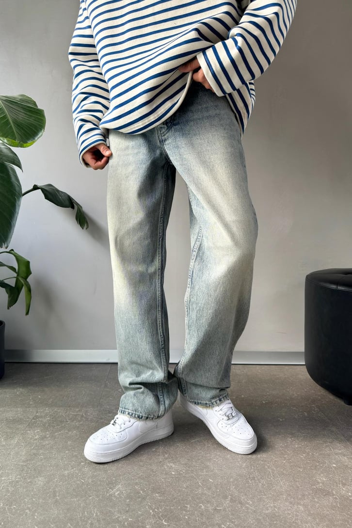 Basic Taşlamalı Fit Baggy Jean
