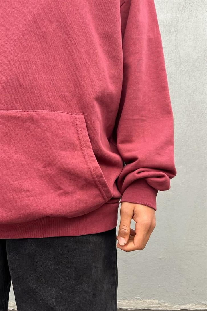 Basic Vişne İçi Pamuklu Oversize Hoodie