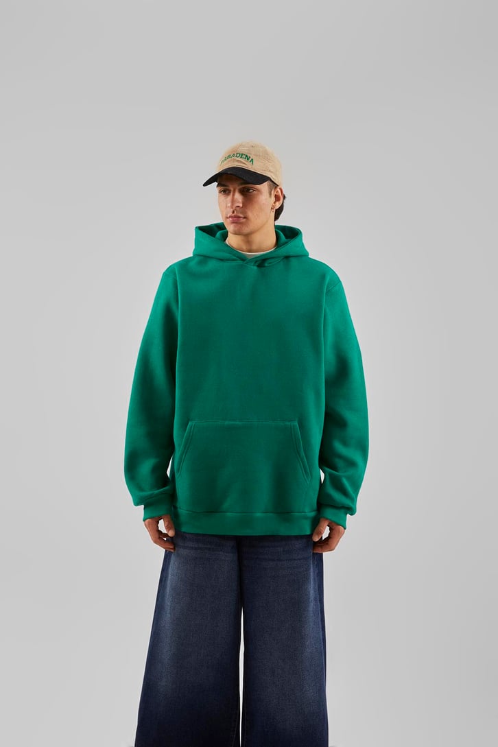 Basic Yeşil Oversize Hoodie