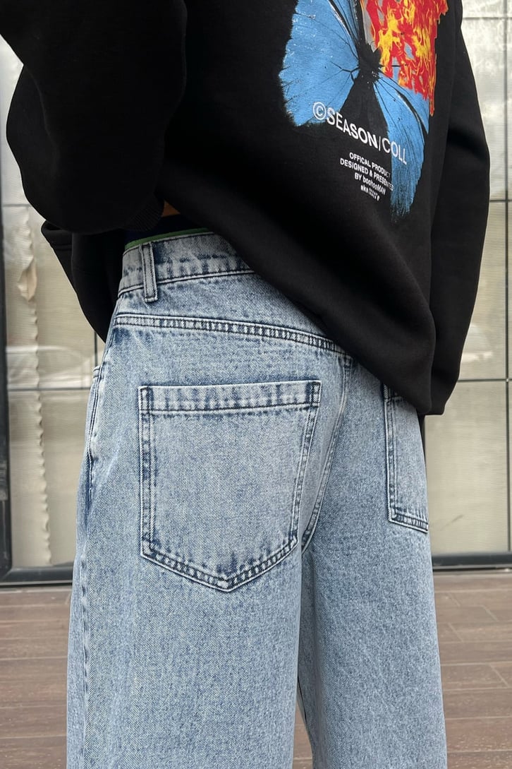 Basic Yıkamalı Buz Mavi Baggy Jean