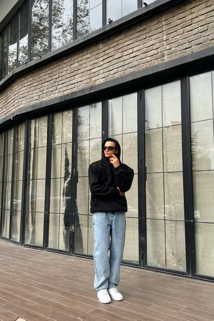 Basic Yıkamalı Buz Mavi Baggy Jean
