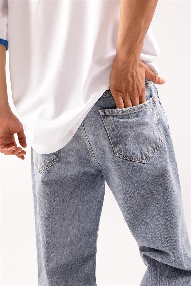 Basic Yıkamalı Mavi Baggy Jean