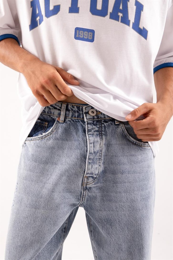 Basic Yıkamalı Mavi Baggy Jean