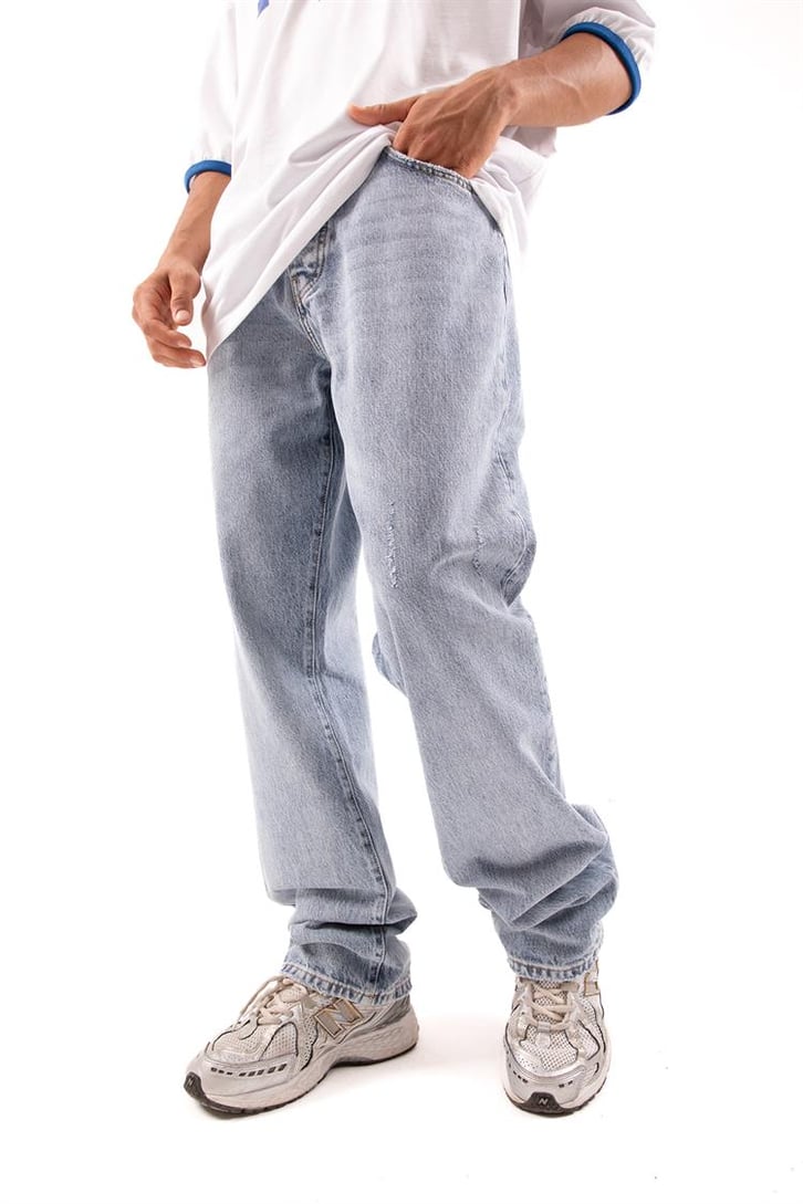 Basic Yıkamalı Mavi Baggy Jean