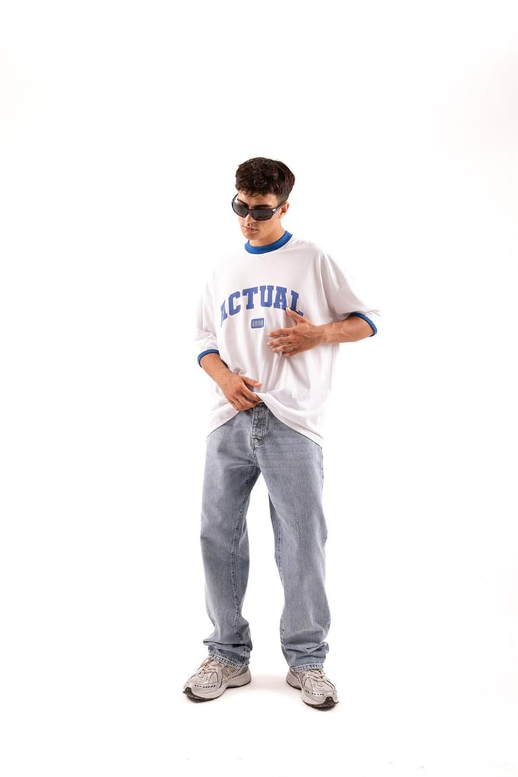 Basic Yıkamalı Mavi Baggy Jean
