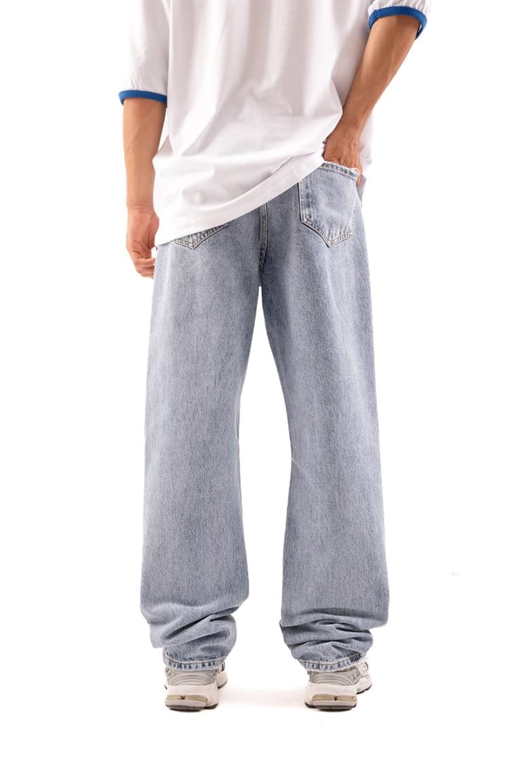 Basic Yıkamalı Mavi Baggy Jean