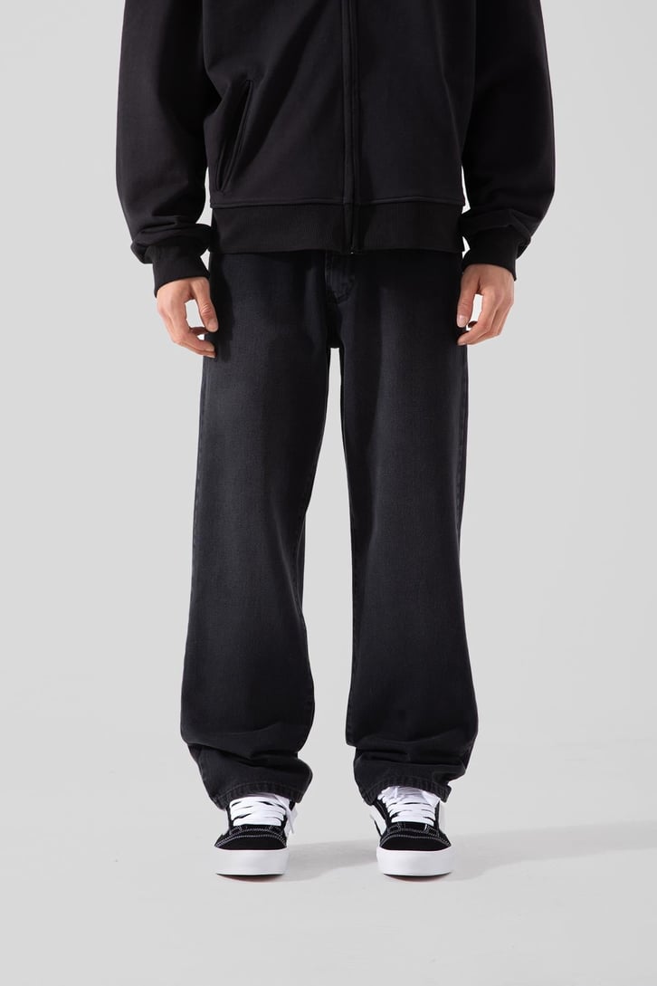 Basic Yıkamalı Siyah Baggy Pantolon