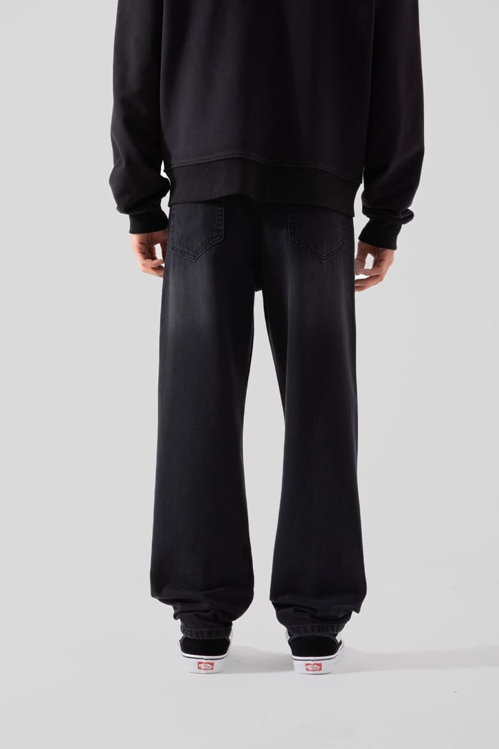 Basic Yıkamalı Siyah Baggy Pantolon