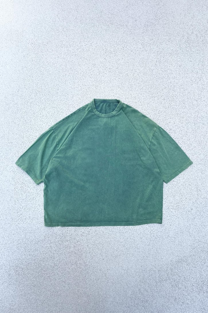 Basic Yıkamalı Yeşil Oversize Tişört