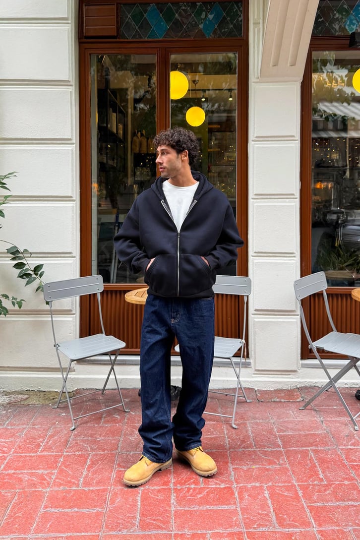 Basic Zip Hoodie İndigo