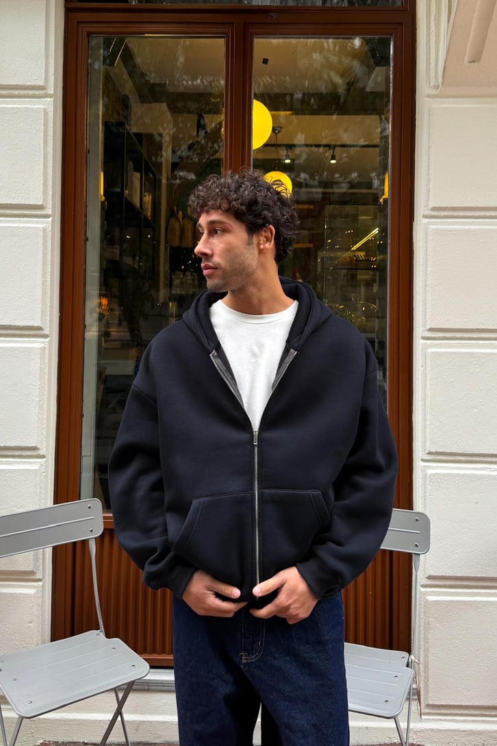 Basic Zip Hoodie İndigo