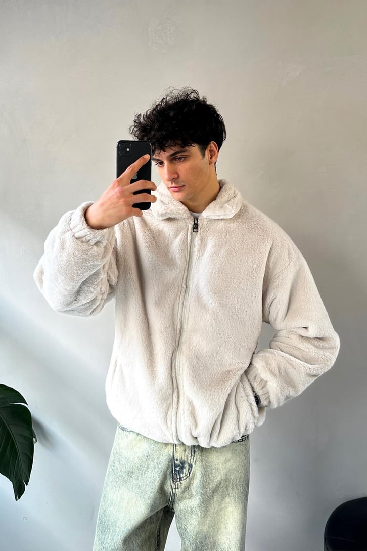 Basic Zip Oversize Peluş Ceket