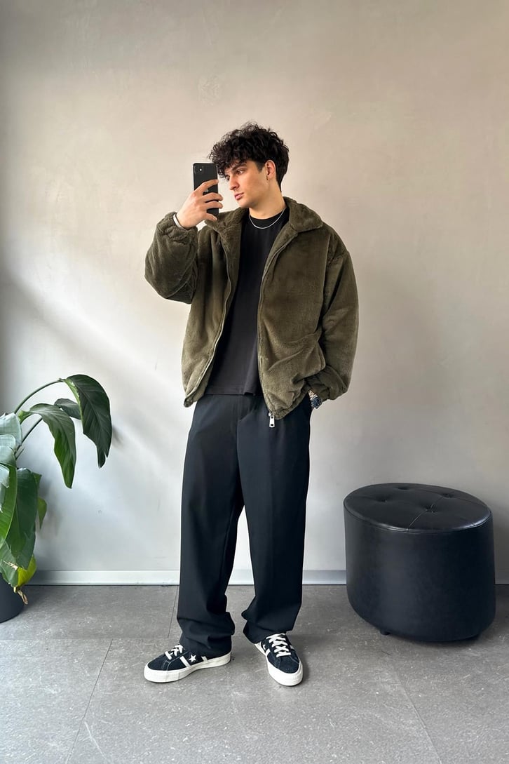 Basic Zip Oversize Peluş Ceket