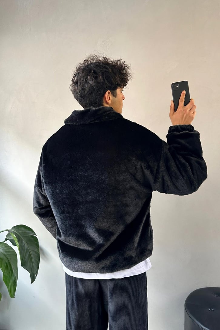 Basic Zip Oversize Peluş Ceket