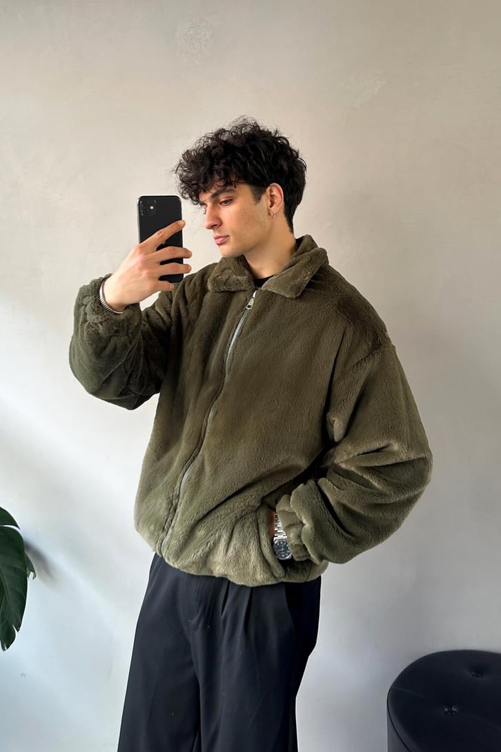 Basic Zip Oversize Peluş Ceket