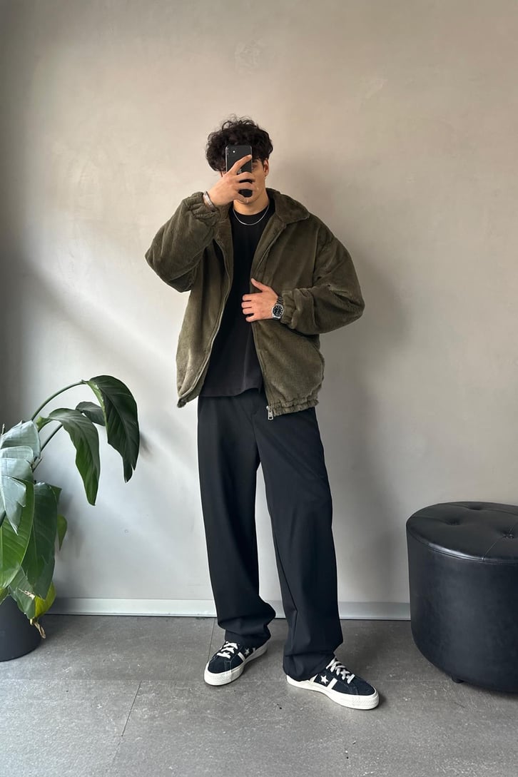 Basic Zip Oversize Peluş Ceket