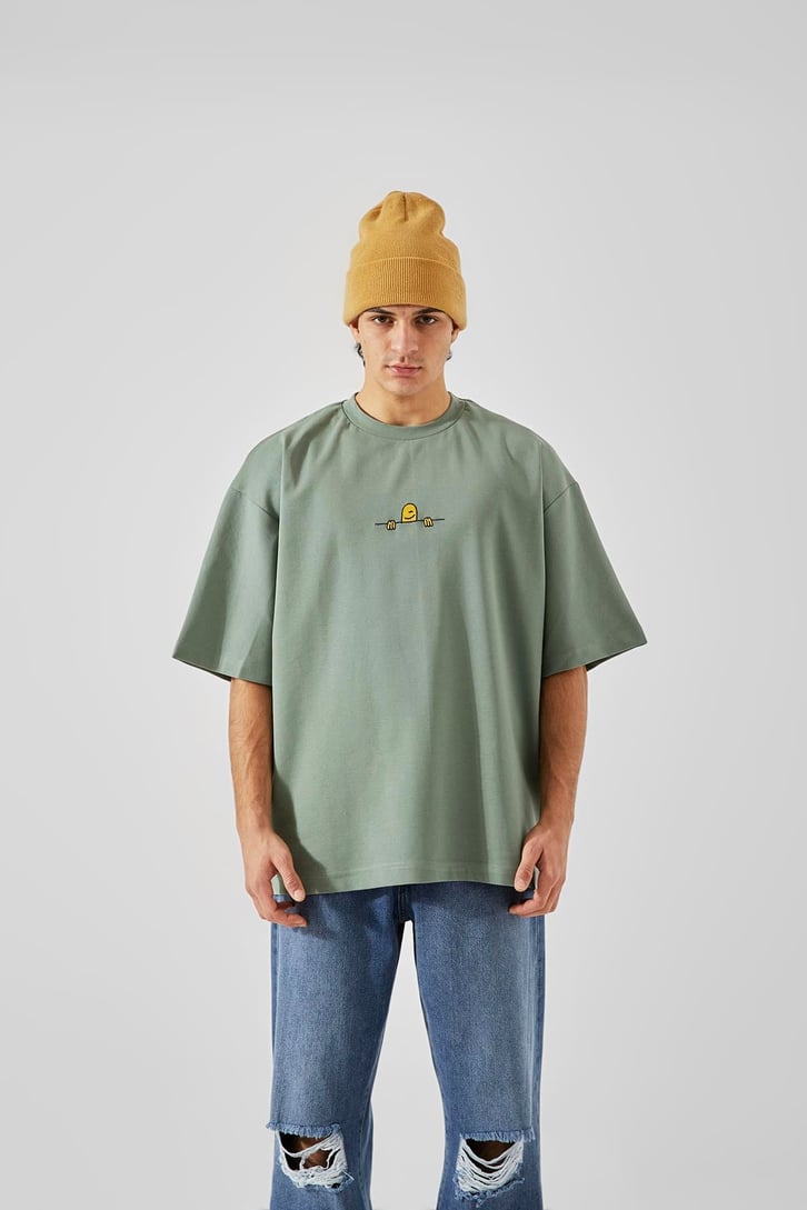 Baskılı Açık Yeşil Oversize Tişört