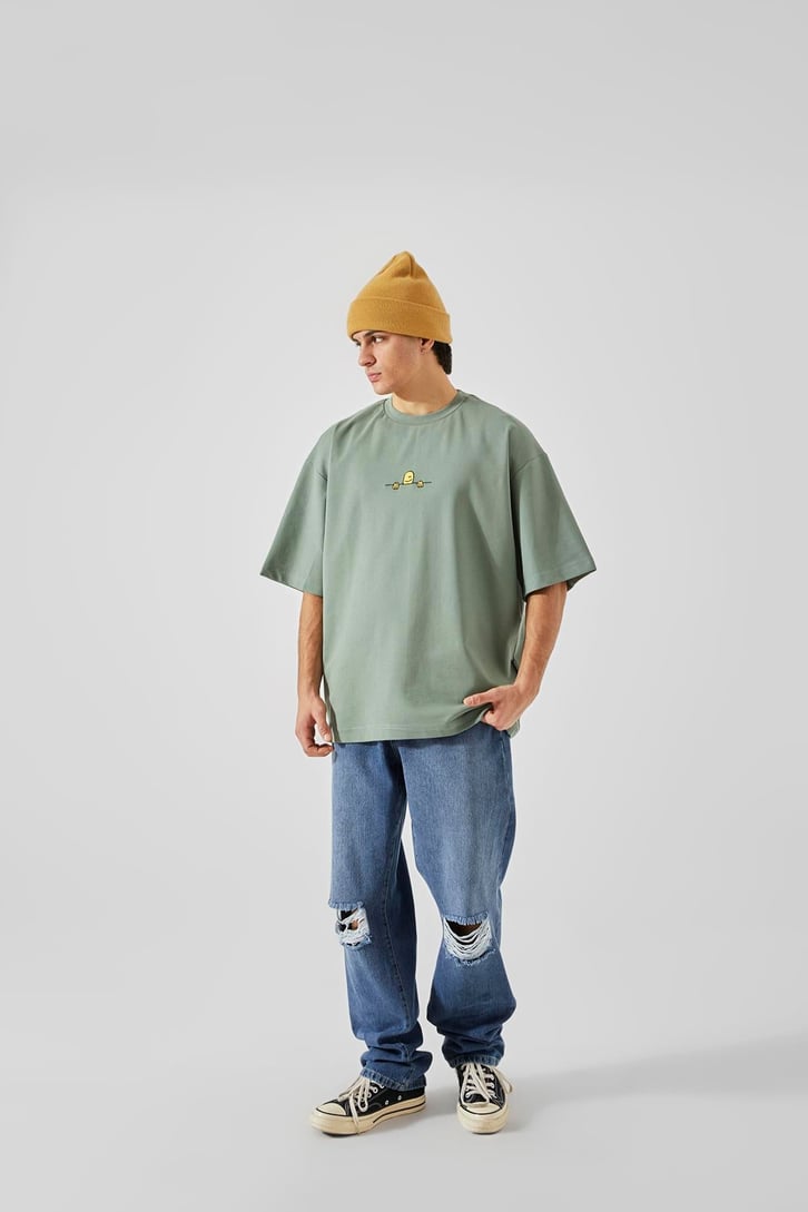 Baskılı Açık Yeşil Oversize Tişört