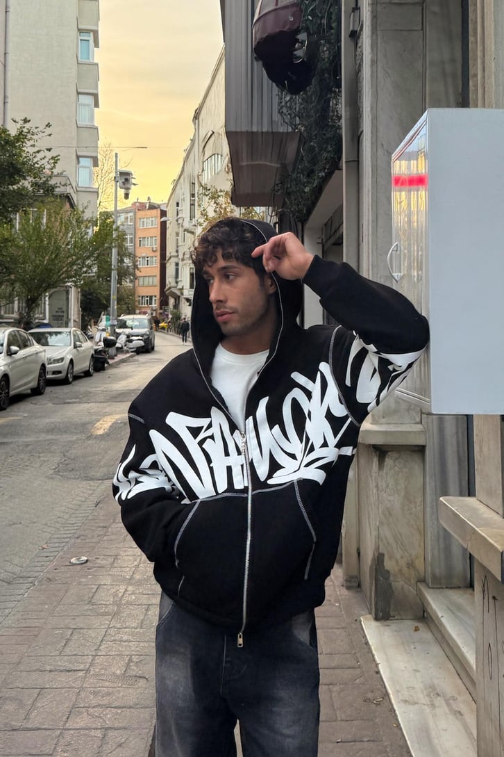 Baskılı Full Zip Hoodie