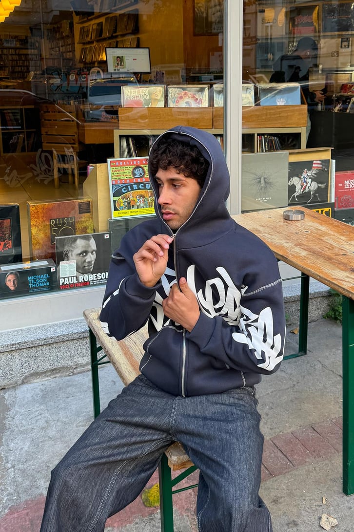 Baskılı Full Zip Hoodie