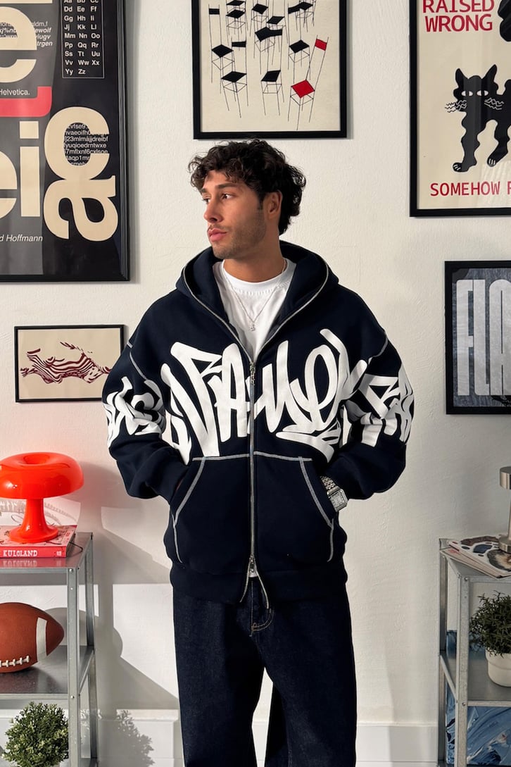 Baskılı Full Zip Hoodie
