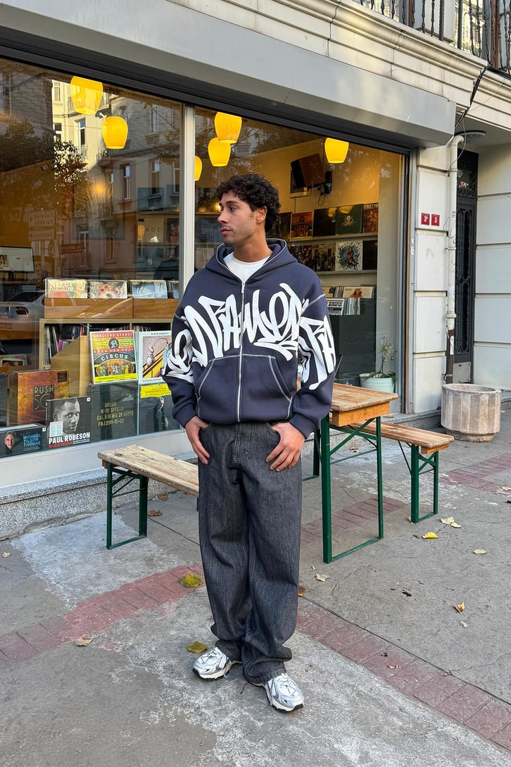Baskılı Full Zip Hoodie