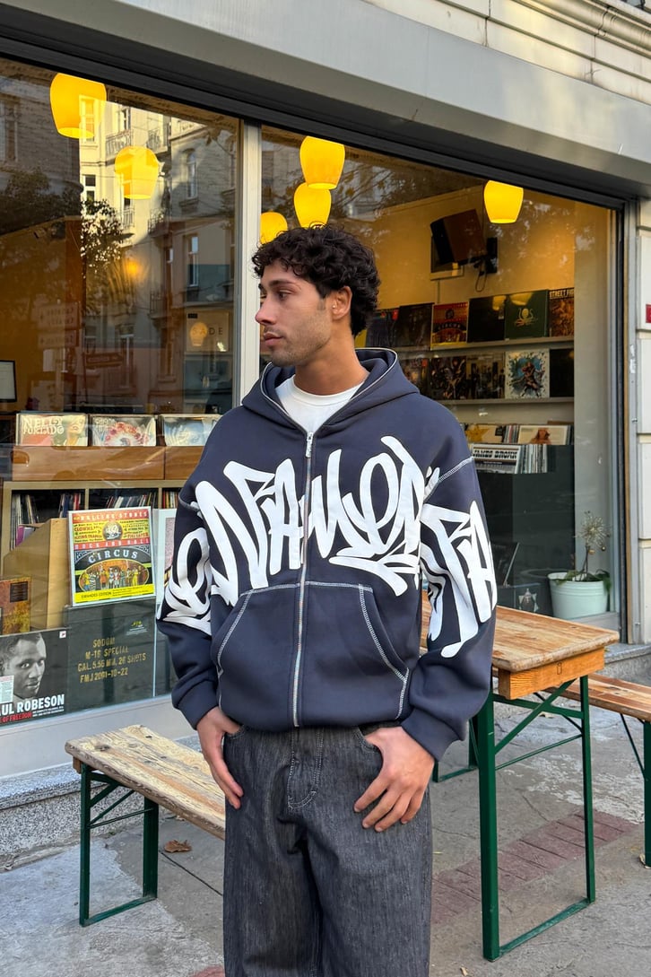 Baskılı Full Zip Hoodie
