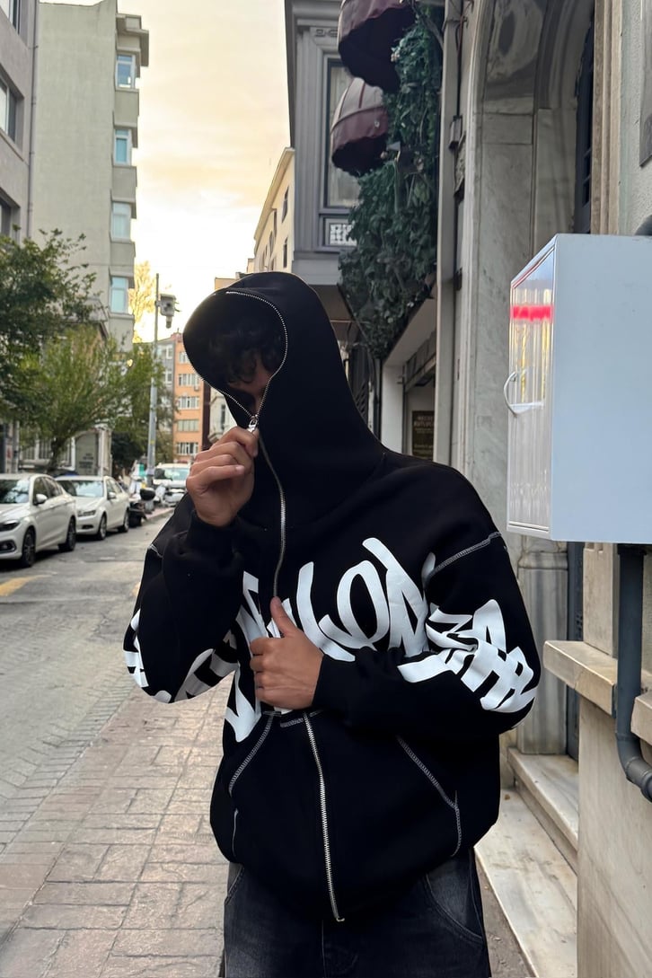 Baskılı Full Zip Hoodie