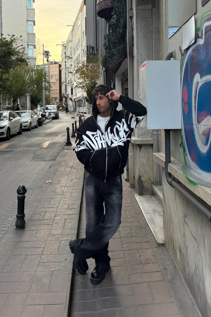 Baskılı Full Zip Hoodie