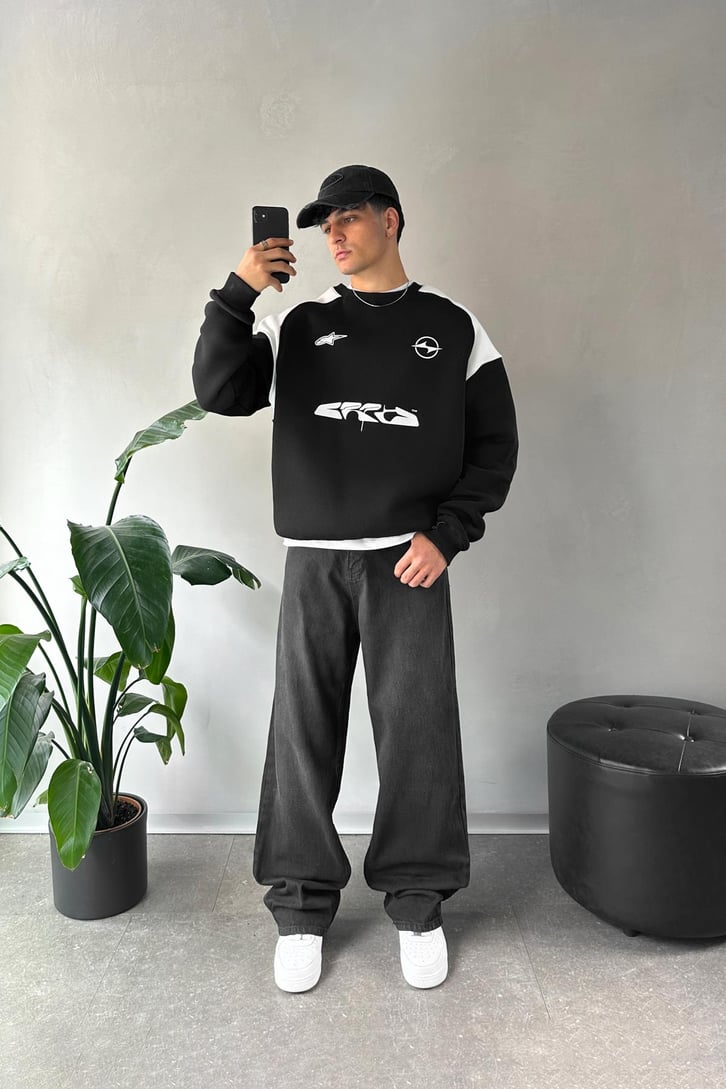 Baskılı Oversize Bisiklet Yaka Sweatshirt