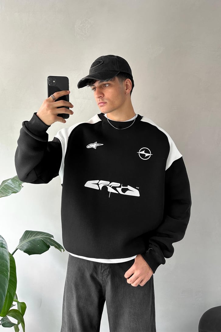 Baskılı Oversize Bisiklet Yaka Sweatshirt