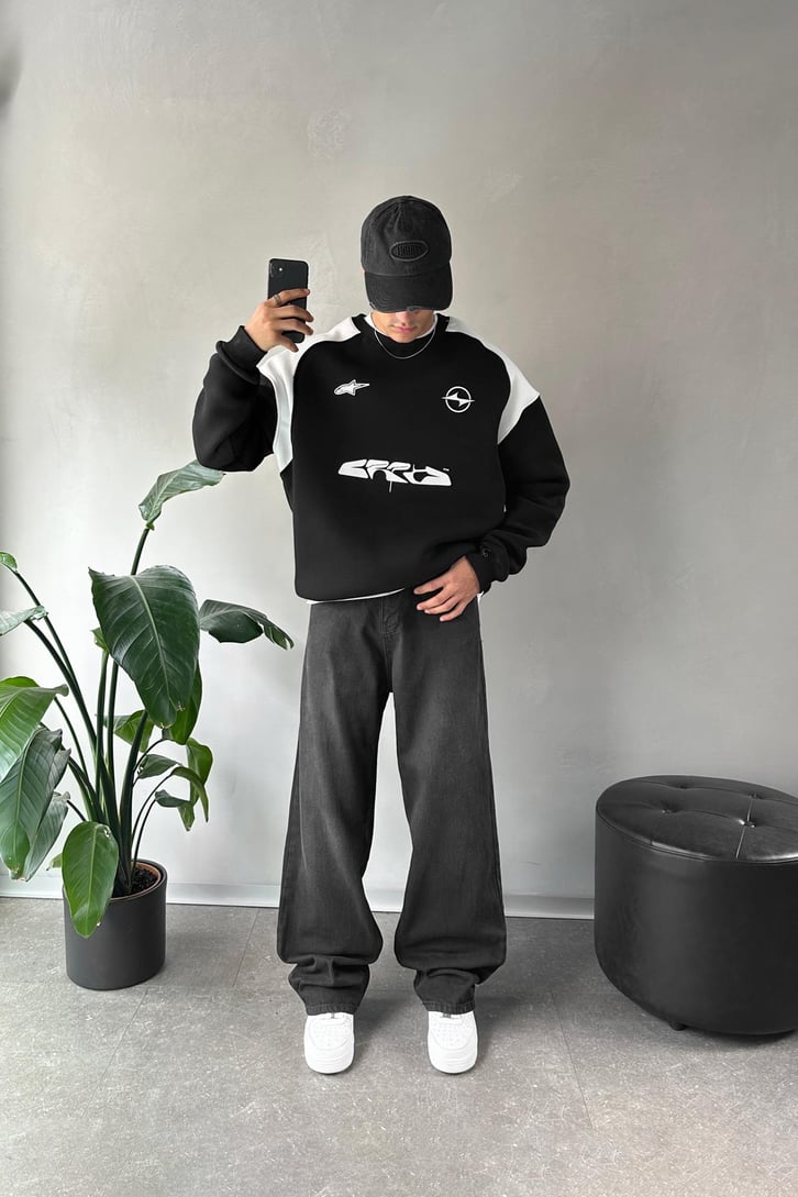 Baskılı Oversize Bisiklet Yaka Sweatshirt
