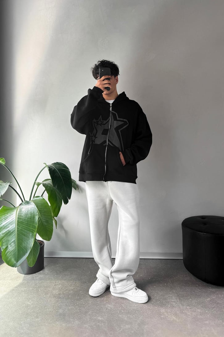 Baskılı Oversize Zip Hoodie