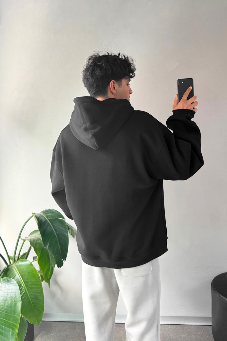 Baskılı Oversize Zip Hoodie