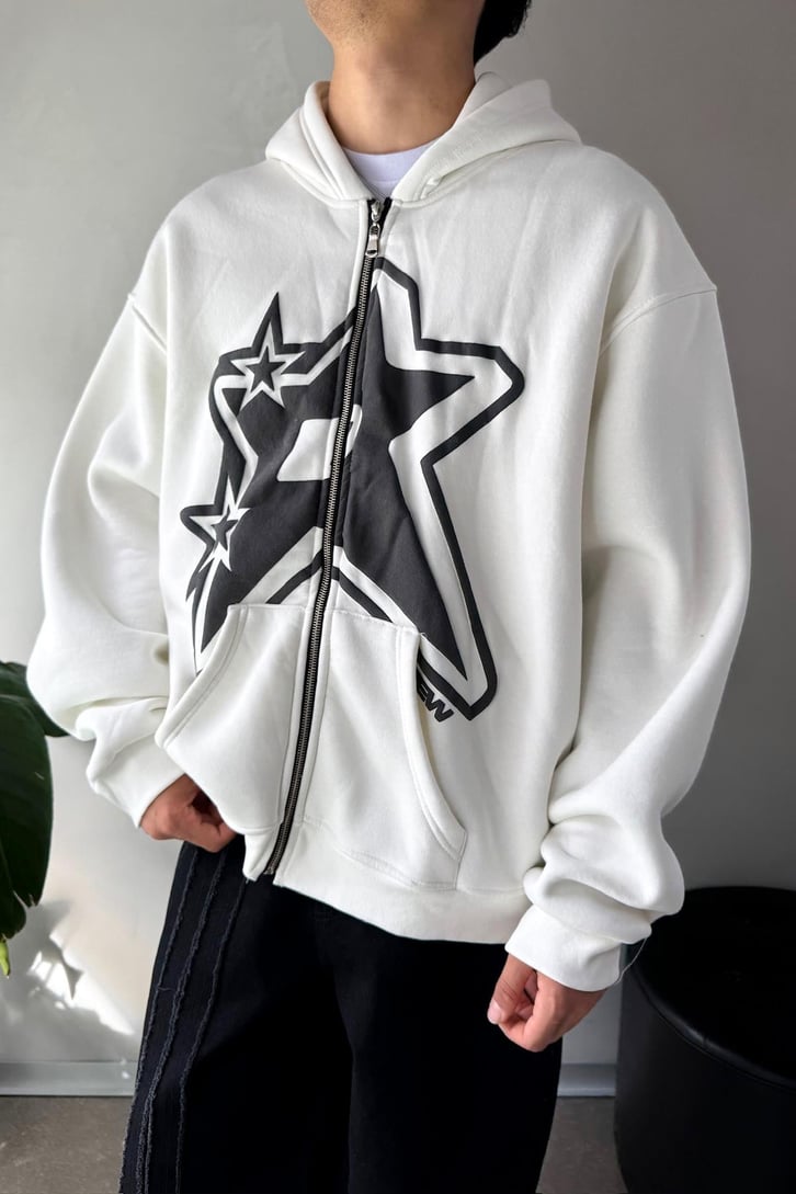 Baskılı Oversize Zip Hoodie