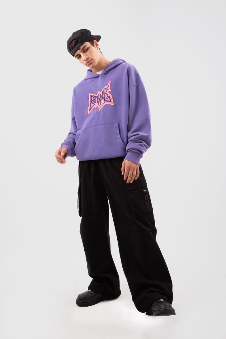 Batfang Nakışlı Mor Oversize Hoodie