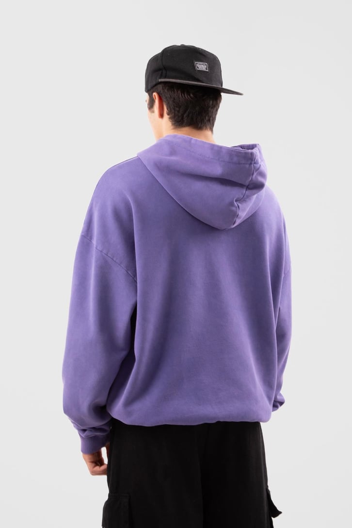 Batfang Nakışlı Mor Oversize Hoodie