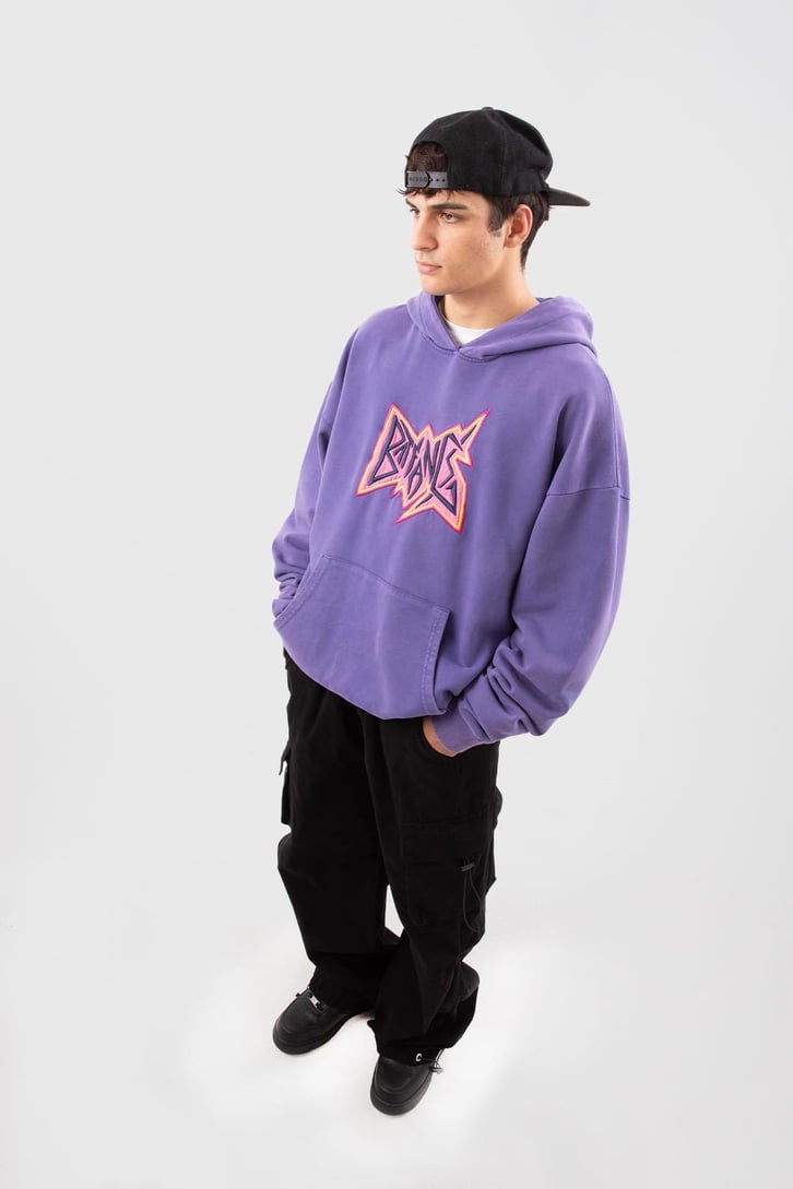 Batfang Nakışlı Mor Oversize Hoodie