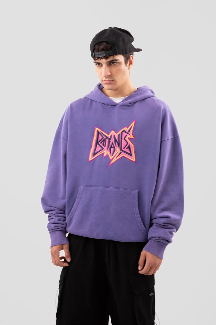 Batfang Nakışlı Mor Oversize Hoodie