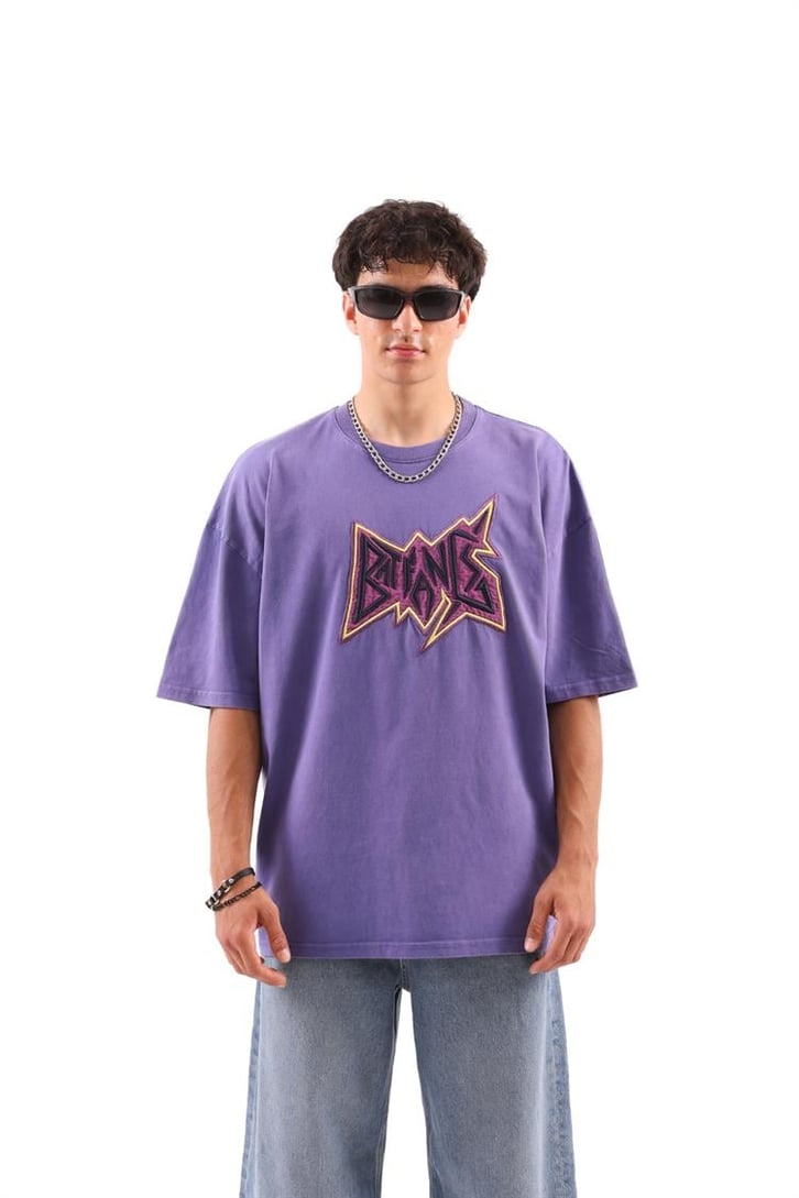 Batfang Nakışlı Mor Oversize Tshirt